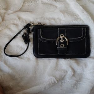 Coach black leather wristlet with buckle